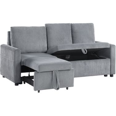 Oswin 70 Inch Corduroy Sofa with Pull-Out Chaise In Gray