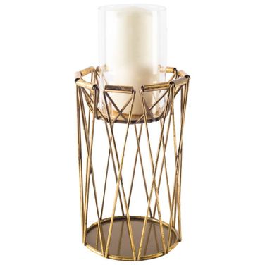 Othello I Tall Antiqued Brass Metal Table Candle Holder In Gold