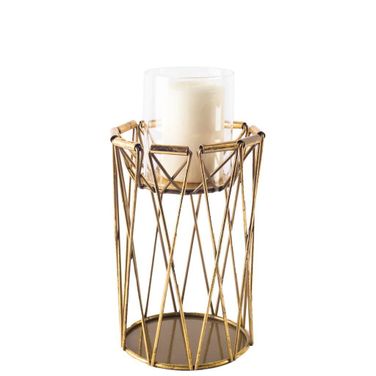 Othello II Short Antiqued Brass Metal Table Candle Holder In Gold