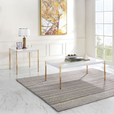 Otrac Occasional Table Set In White and Gold