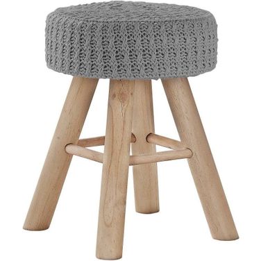 Ottoman In Grey Knit With Natural Wood Legs