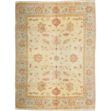 Oushak Collection Hand-Knotted Lamb's Wool Area Rug- 11' 10" x 15' In Ivory and Light Blue