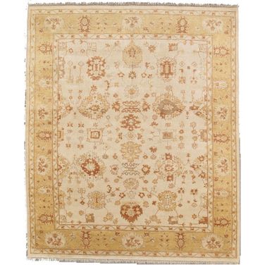 Oushak Collection Hand-Knotted Lamb's Wool Area Rug-11' 5" x 11'10" In Ivory and Gold