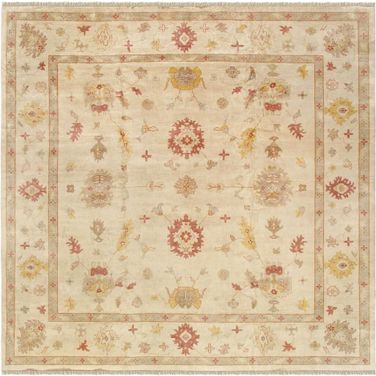Oushak Collection Hand-Knotted Lamb's Wool Area Rug- 13' 10" x 13' 11" In Ivory