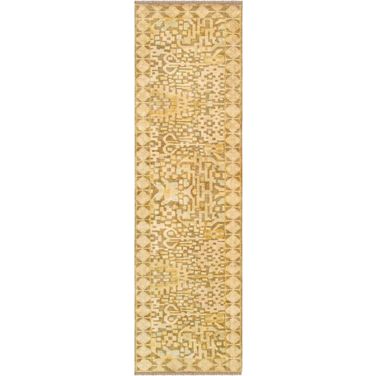 Oushak Collection Hand-Knotted Lamb's Wool Runner- 3' 4" x 11' 7" In Light Brown and Ivory
