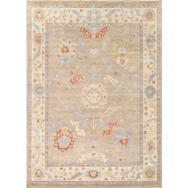 Oushak Collection Hand-Knotted Wool Area Rug- 9'10" x 13'11" In Beige and Ivory