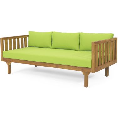 Outdoor 3-Seater Daybed with Slat Panel Design and Water Resistant Cushions In Green