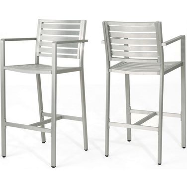 Outdoor Bar Stool with Aluminum Frame Set of 2 In Silver