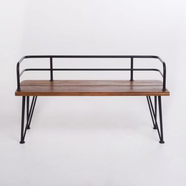 Outdoor Bench with Powder Coated Iron Frame In Teak