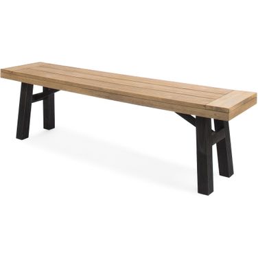 Outdoor Bench with Slat Panel Design and Acacia Wood Frame In Natural and Grey