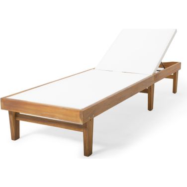 Outdoor Chaise Lounge with Acacia Wood Frame In White and Teak