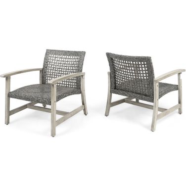 Outdoor Club Chair with Rattan Cover and Acacia Wood Frame In Grey