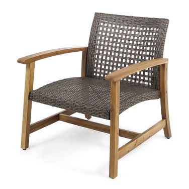 Outdoor Club Chair with Rattan Cover and Square Arm In Natural