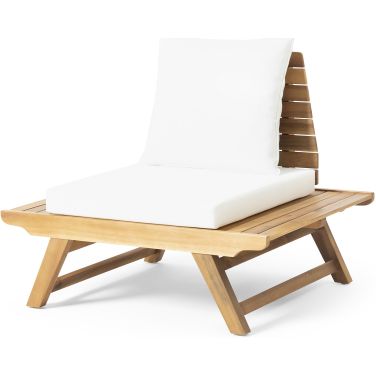 Outdoor Club Chair with Slatted Design and Water Resistance Cushion In Beige