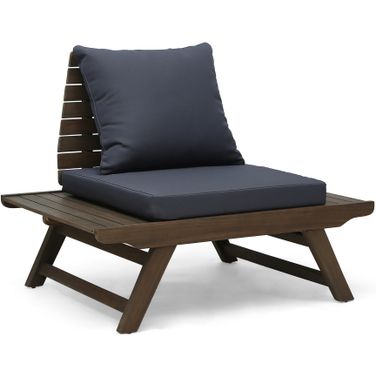 Outdoor Club Chair with Slatted Design and Water Resistance Cushion In Dark Grey