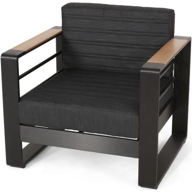 Outdoor Club Chair with Square Arm and Water Resistance Cushion In Black
