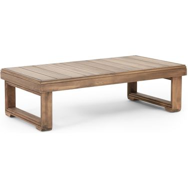 Outdoor Coffee Table with Slat Design and Sled Base In Brown