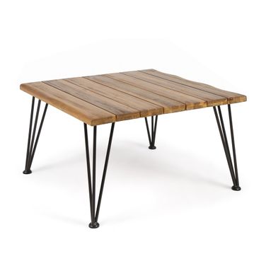 Outdoor Coffee Table with Slat Top and Metal Legs In Teak