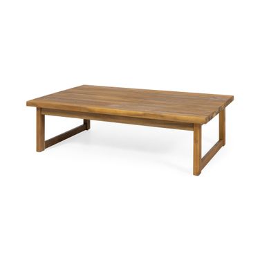 Outdoor Coffee Table with Slat Top Design and Sled Base In Teak