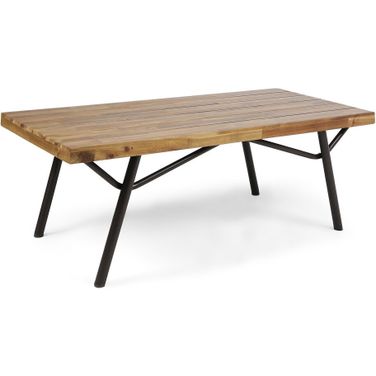 Outdoor Coffee Table with Wood Top and Iron Legs In Teak