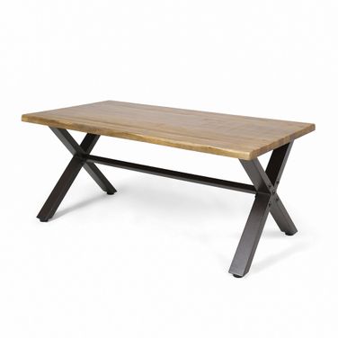 Outdoor Acacia Wood Coffee Table with X-Shaped Metal Legs In Brown