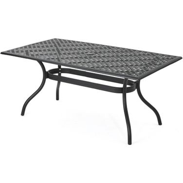 Outdoor Aluminum Dining Table with Lattice Design and Center Umbrella Hole In Black