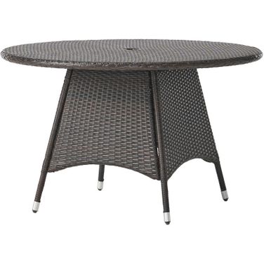 Outdoor Dining Table with Powder Coated Iron Frame and Round Top In Brown