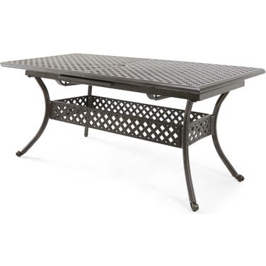 Outdoor Expandable Dining Table with Umbrella Holder, Lattice Pattern and Curved Legs In Black
