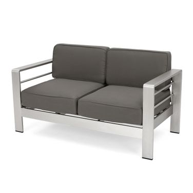 Outdoor Aluminum Loveseat with Cushion In Grey