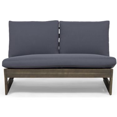 Outdoor Loveseat with Slat Paneling and Water Resistance Cushion In Dark Grey