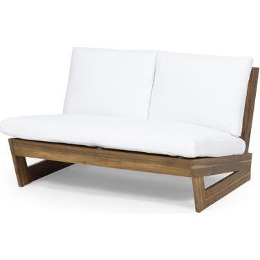 Outdoor Loveseat with Water Resistance Cushion and Slat Seating In White