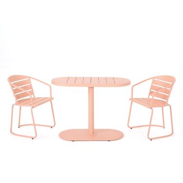 Outdoor Metal Seating Set with Coffee Table and 2 Chairs In Pink