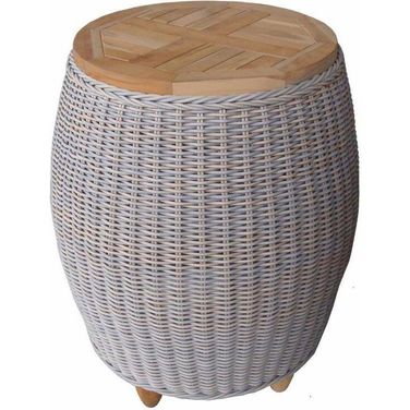 Outdoor Paradise Grey End Table With Teak Top