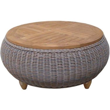 Outdoor Paradise Grey Ottoman With Wood Top
