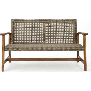 Outdoor Rattan Loveseat with Wooden Legs In Brown