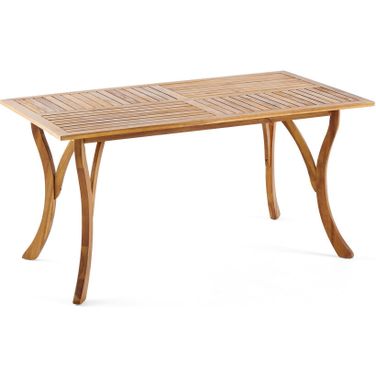 Outdoor Rectangular Table with Curved Legs and Perpendicular Wooden Slats Top In Teak