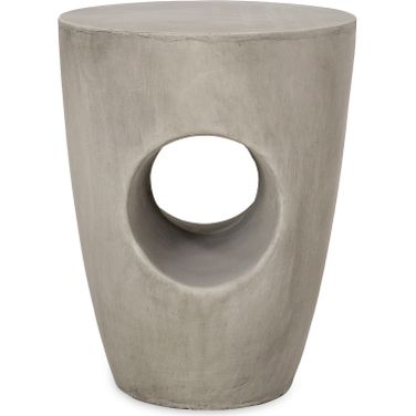 Outdoor Side Table with Round Top and Drum Shape In Grey