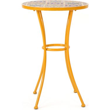 Outdoor Side Table with Tile Mosaic Top and Metal Legs In Yellow