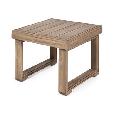 Outdoor Square Side Table with Acacia Wood Frame In Brown