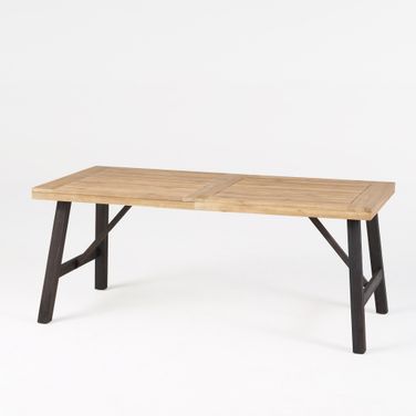 Outdoor Weather-Resistant Dining Table with Slat Panel Design In Natural and Grey
