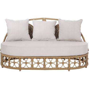 Outdoor Wicker Daybed with Pillows In Light Brown and Beige