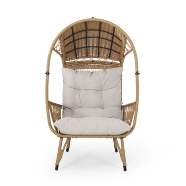 Outdoor Wicker Standing Basket Chair with Cushion In Brown