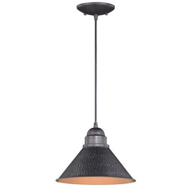 Outland 10 Inch Outdoor Pendant Light In Aged Iron and Light Gold