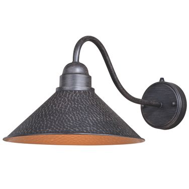 Outland 12 Inch Long Arm Outdoor Wall Light In Aged Iron and Light Gold