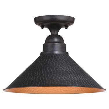 Outland 12 Inch Outdoor Semi Flush In Aged Iron and Light Gold