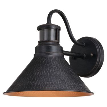 Outland Dualux 10 Inch Outdoor Motion Sensor Wall Light In Aged Iron and Light Gold
