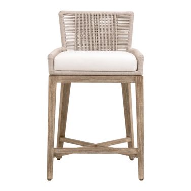 Woven Overlay Counter Stool In Oyster and Natural Gray