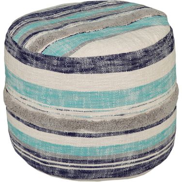 Ovexa Striped Hand-Woven All-Natural Cotton Ottoman Pouf In Blue and White