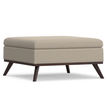 Owen Polyester Fabric Square Coffee Table Storage Ottoman In Natural