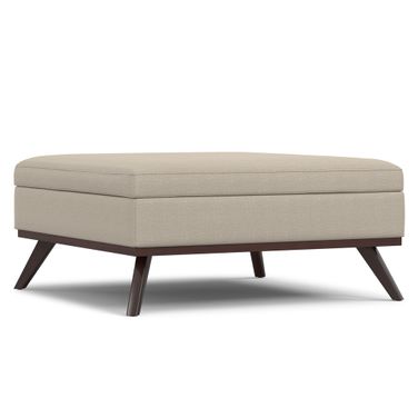 Owen Polyester Fabric XL Square Coffee Table Storage Ottoman In Natural